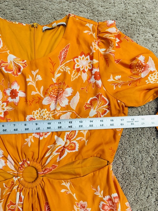 Collective Concepts Floral Midi Dress Women size Medium Orange Cutout Ring Dress - Picture 10 of 12